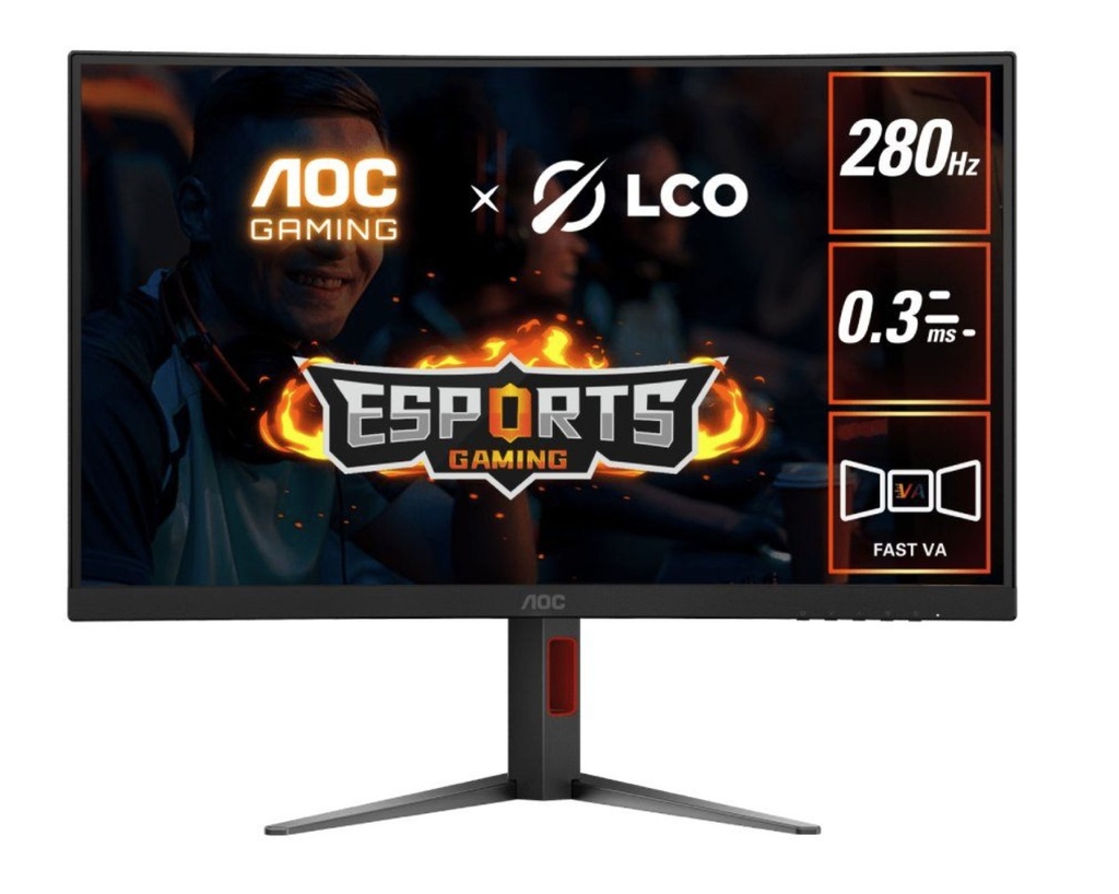 [6973985232220] 6973985232220 AOC 27" Curved 0.3ms 280Hz,1920 × 1080 (FHD) , Adaptive Sync, HDR10, HDMI 2.0 × 1,DisplayPort 1.4 × 1,Curved Gaming Monitors