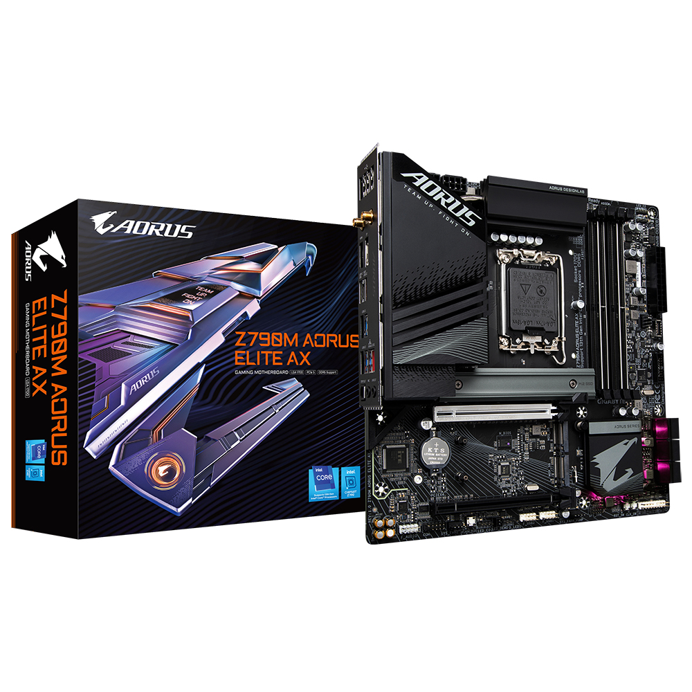 [4719331850845] 4719331850845 Gigabyte Z790M AORUS ELITE AX Intel LGA 1700 mATX Motherboard, 4x DDR5 ~128GB, 1x PCI-E x16, 3x M.2, 6x SATA,  6x USB 3.2, 1x USB-C,4x USB 2.0