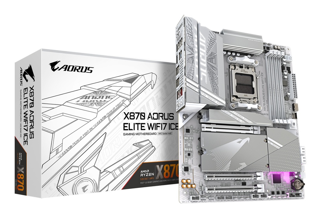 [4719331864682] 4719331864682 Gigabyte X870 AORUS ELITE WF7 ICE AMD AM5 ATX Motherboard 4x DDR5~256GB,3x PCIe x16, 4x M.2, 4x SATA 6, 4x USB 3.2, 4x USB2.0, 2x USB-C,