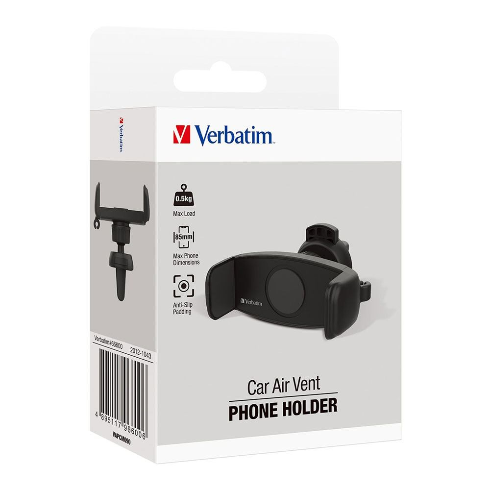 [4895117966006] 4895117966006 Verbatim Phone Holder Air-Vent Mount - Compatible with iPhone 12 11 Pro Max SE XR XS X 6S 7 Plus 8 6, Samsung Galaxy S9 S7 Edge S8 S6, Google Pixel