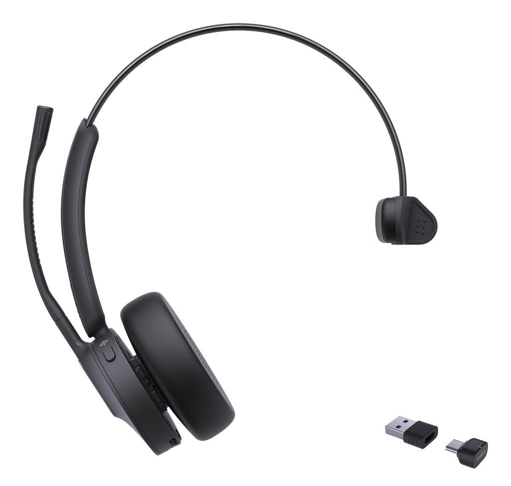 6938818321823 Yealink BH70 Bluetooth Wireless Mono Headset UC, 3 mic noise cancellation Talk time up to 35h BT51 C Dongle with Type A Adaper Comfort Wearing