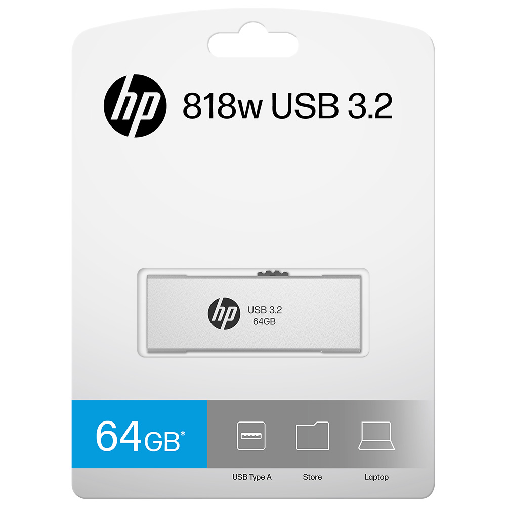 [4718006456559] 4718006456559 (LS) HP x818w 64GB USB 3.2 Flash Drive Silver Metal, PCBA 3.2 (LS> HPFD796L-64) Read Performance  up to 100 MB/s