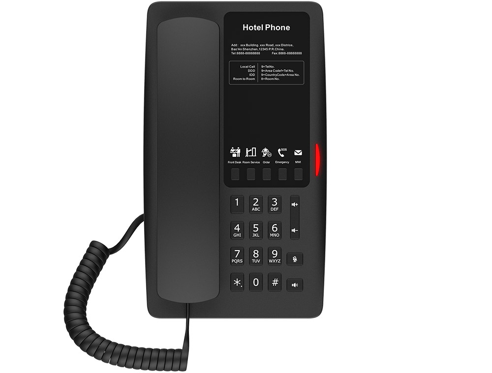 IPF-H4 FANVIL, H4 Hotel IP Phone, Black, Cost-effective hotel IP phone, HD voice, 0/100Mbps Ethernet, and PoE, 5 programmable soft keys
