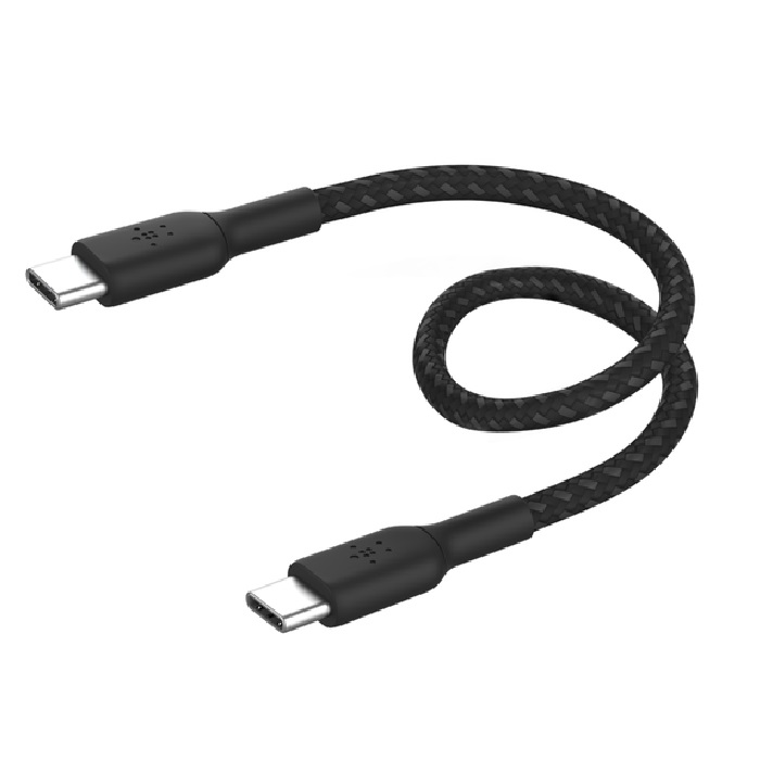 [745883885084] 745883885084 Belkin BoostCharge Braided USB-C to USB-C Cable (0.15M) - Black (CAB004bt0MBK), 60W, 480Mbps, 30K+ bend, 2 Year Warranty