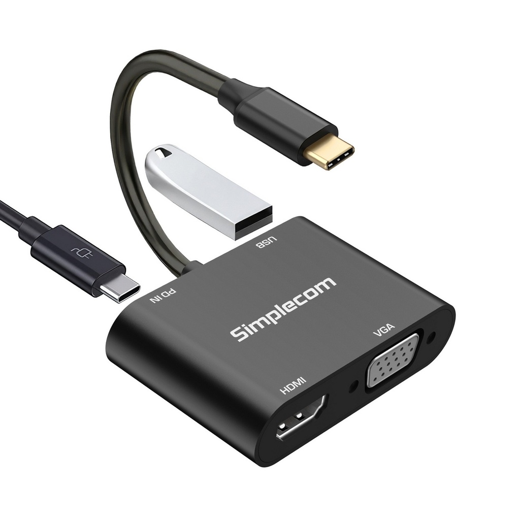 [9350414003632] 9350414003632 Simplecom DA440 4-in-1 USB-C Multiport Adapter with Power Delivery USB 3.0 VGA HDMI