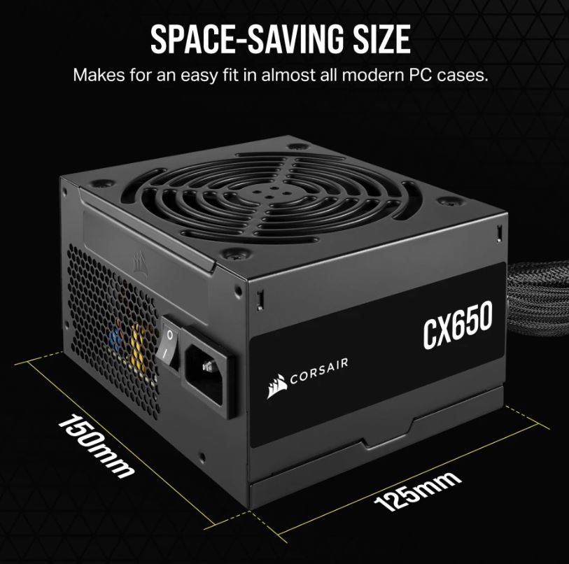 [840006670865] 840006670865 Corsair CX650 650W, 80 PLUS Bronze Certified, Up to 88% Efficiency,  Compact 125mm design easy fit and airflow, ATX PSU 2024