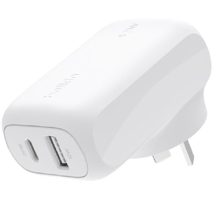 [745883867936] 745883867936 Belkin BoostCharge USB-C PD 3.0 PPS Wall Charger 42W - White(WCB009auWH),Dynamic Power Delivery,Compact,travel-ready design,USB-C PD 3.0 Certified,2YR