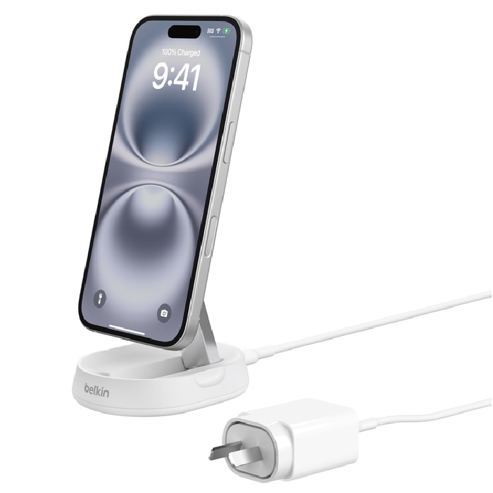 745883868360 Belkin BoostCharge Pro Convertable Magnetic Wireless Charging Stand with Qi2 15W, White(WIA008auWH), 20W Power Supply With Attached USB-C Cable
