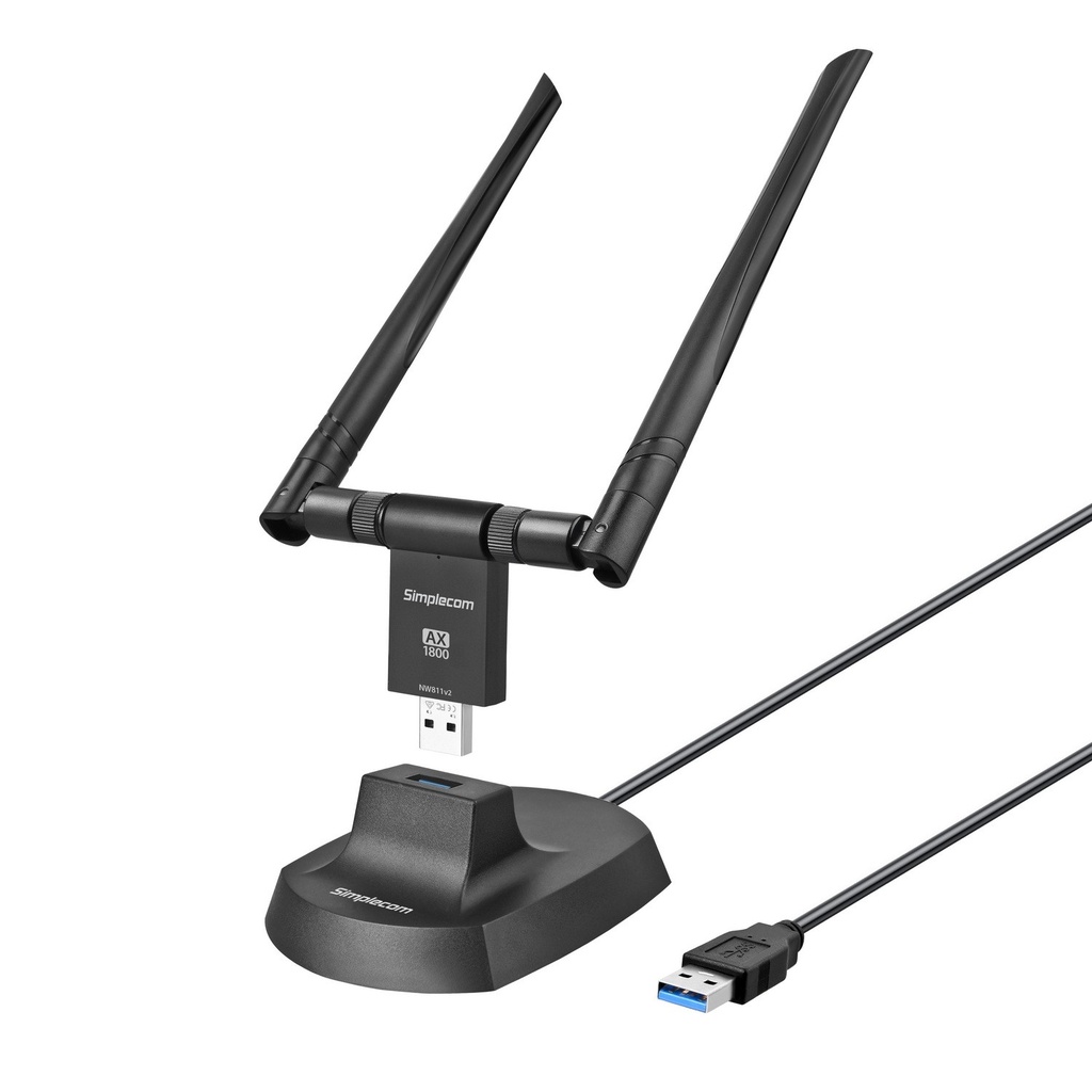 X1800 Simplecom NW811v2 A Dual Band WiFi 6 USB Adapter 802.11ax with 2x 5dBi High Gain Antennas