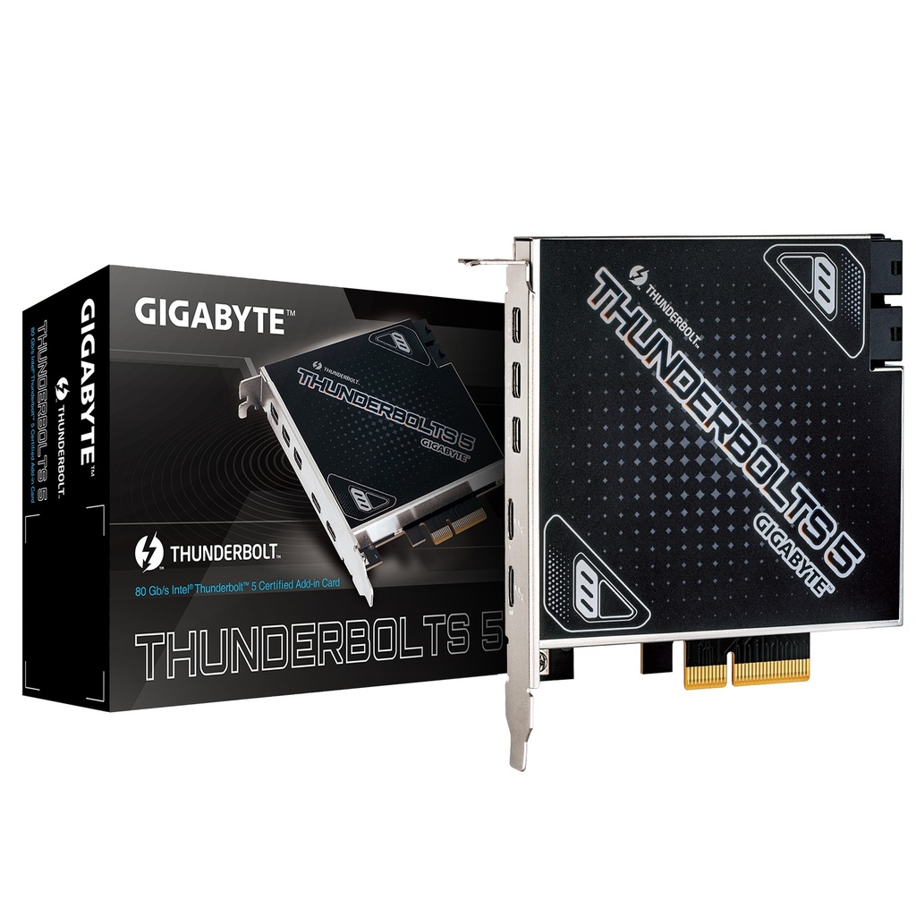 L9580 Gigabyte CARD THUNDERBOLTS 5 1.0 add-in card​, Intel® JH Thunderbolt™ 5 controller​, Dual Thunderbolt™ 5 Ports, up to 80 Gb/s bi-directional