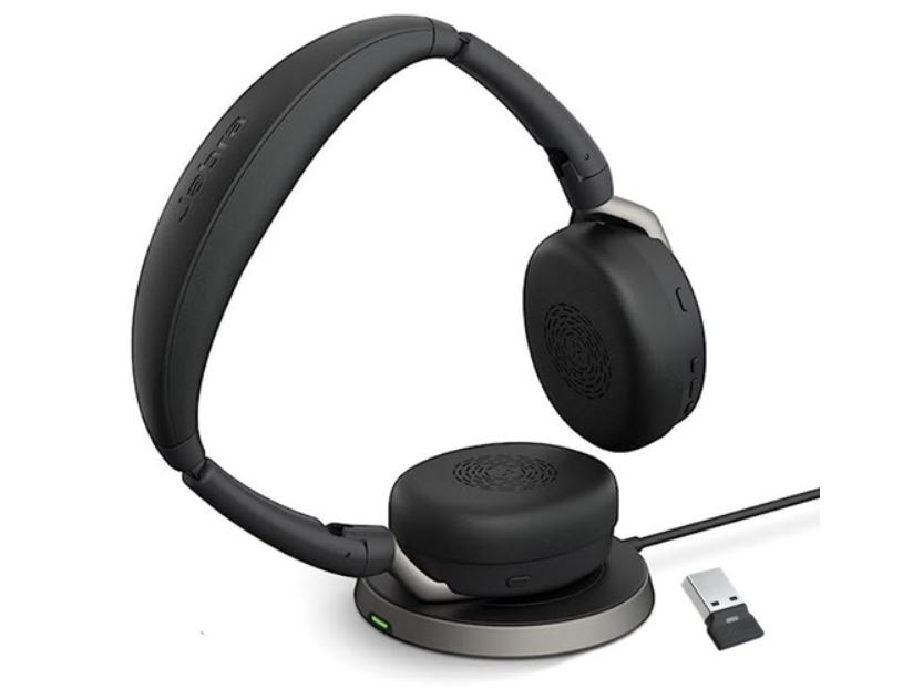 Jabra Evolve2 65 Flex UC Stereo Bluetooth Headset, Link380a USB-A Dongle  Wireless Charging Stand Included, Foldable Design, 2Yr Warranty, ANC