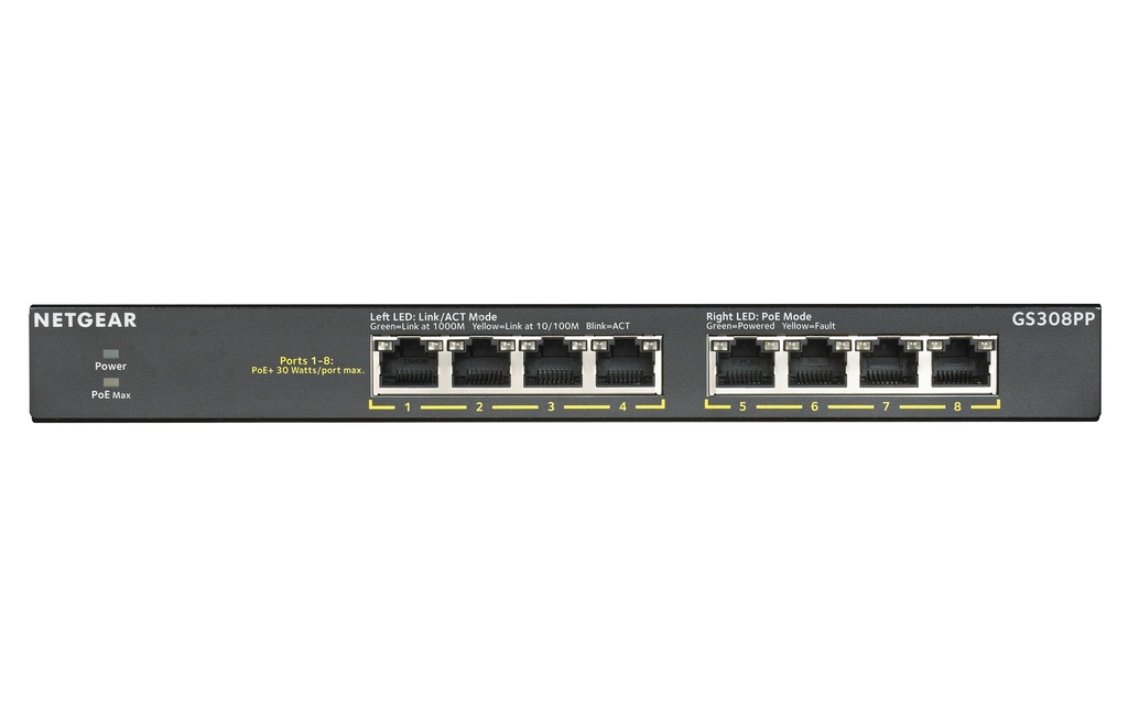 [GS308PP-100AJS] GS308PP-100AJS NETGEAR SOHO 8-port PoE+ Gigabit Unmanaged Switch (83W PoE Budget)