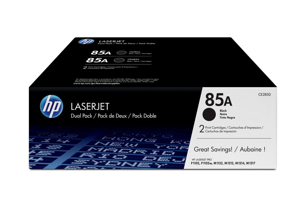 CE285AD HP 85A Blk Dual Pack LJ Toner Cartridge-1,600 pgs for P1102/M1132/M1212/M1214/M1217