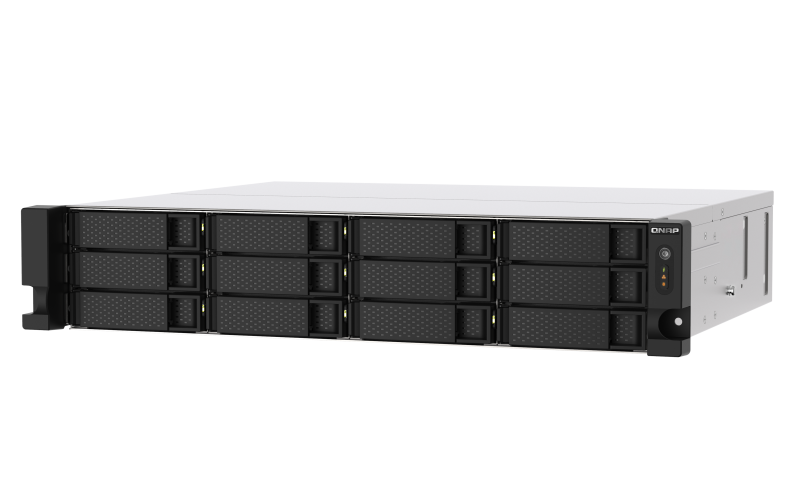 12-bay rackmount NAS, AMD Ryzen V1000 series V1500B 4C/8T 2.2GHz, 8GB DDR4 RAM  (max. 64GB total, optional ECC RAM support), 2 x 2.5GbE LAN