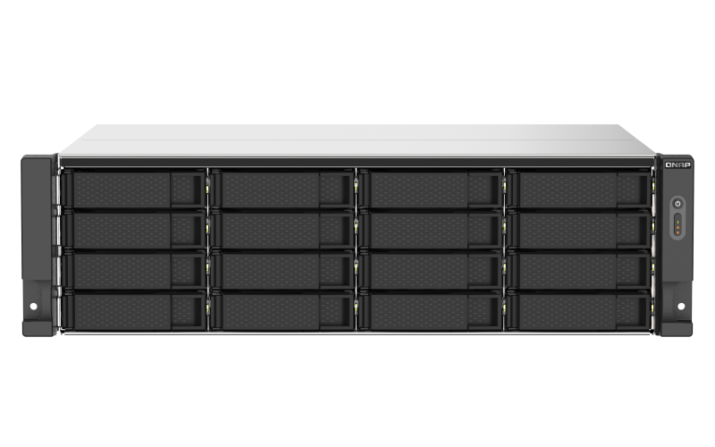 16-bay rackmount NAS, AMD Ryzen V1000 series V1500B 4C/8T 2.2GHz, 16GB DDR4 RAM (max. 64GB total, optional ECC RAM support), 2 x 2.5GbE LAN