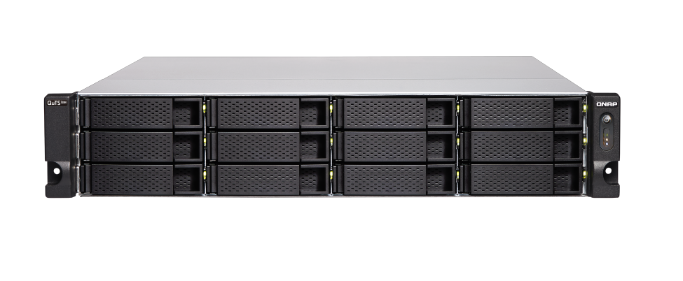 12-Bay QuTS hero NAS, Intel Xeon E-2136 6-core 3.3 GHz processor (up to 4.5 GHz), 32 GB ECC DDR4, 12x 2.5"/3.5" SATA HDD/SSD
