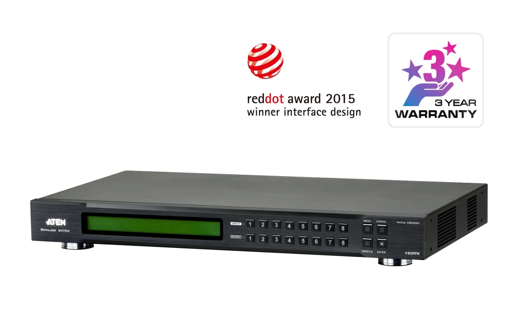 [4719264640452] 4719264640452 Aten Professional Matrix 8x8 HDMI Matrix with Scaler, Seamless Switch, Video Wall, control via front-panel pushbuttons, IR remote and RS232 control
