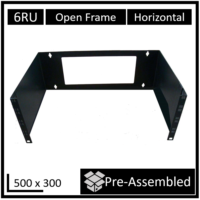 [OF300-6U] OF300-6U LDR Open Frame 6U Wall Mount Frame (500mm x 300mm) - Black Metal Construction