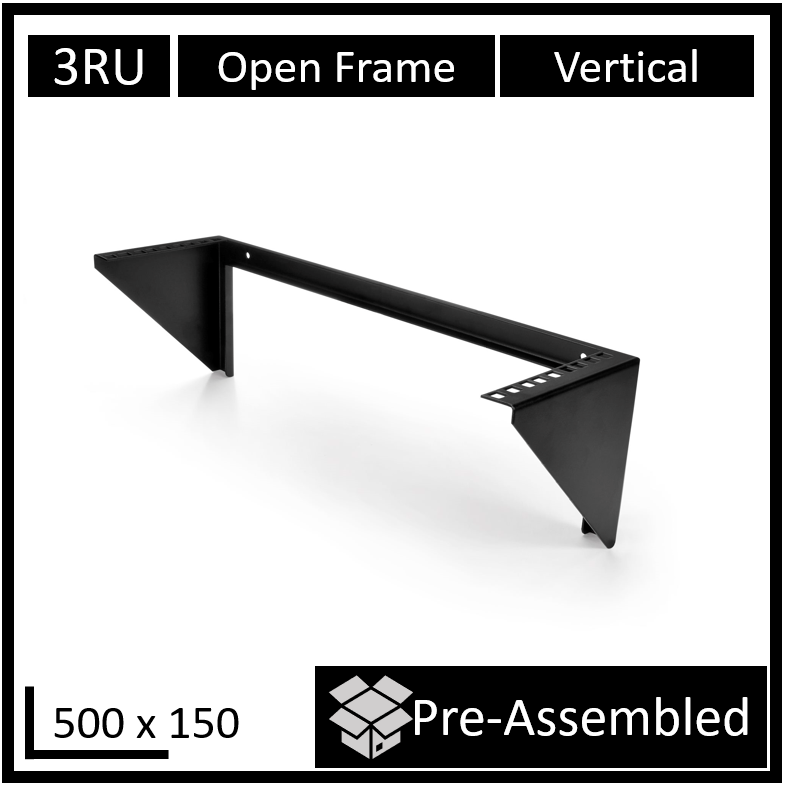 [OF150-3U] OF150-3U LDR Open Frame 3U Vertical Wall Mount Frame (500mm x 150mm) - Black Metal Construction