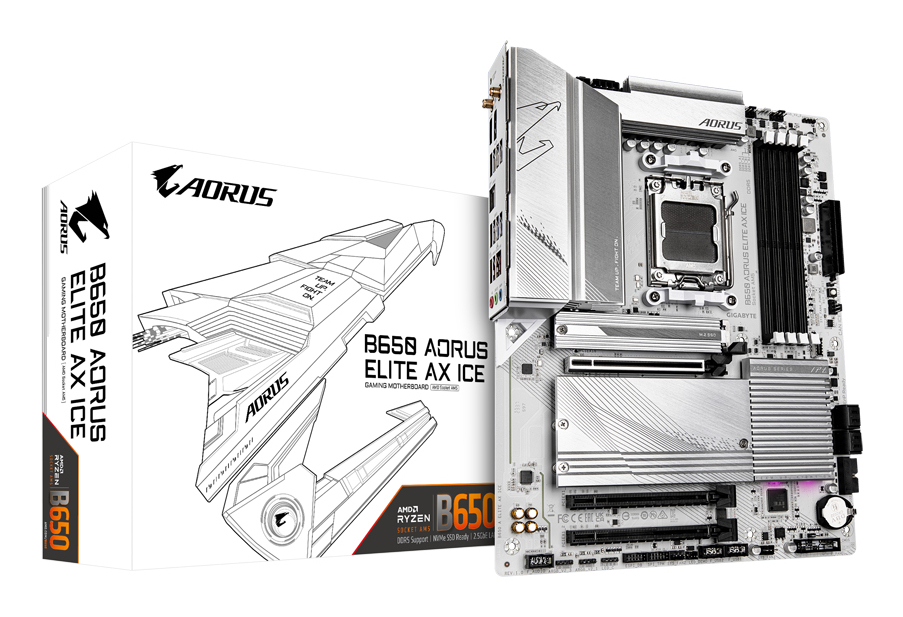 [4719331859374] 4719331859374 Gigabyte B650 AORUS ELITE AX ICE AMD B650 AM5 ATX Motherboard 4x DDR5~192GB,3x PCIe x16, 3x M.2, 4x SATA 6, 2x USB 3.2, 1x USB-C, 2x USB 2.0