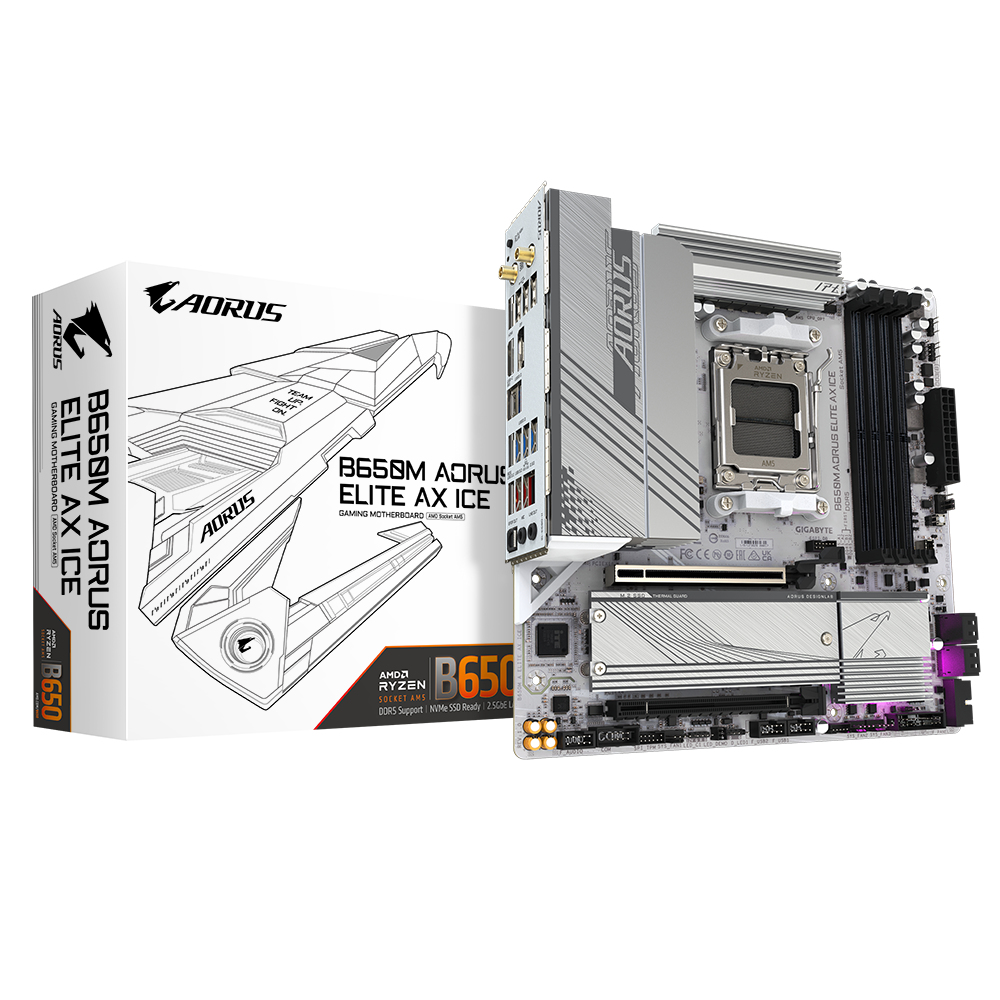 [4719331859336] 4719331859336 Gigabyte B650M AORUS ELITE AX ICE AMD B650 AM5 ATX Motherboard 4x DDR5~192GB,3x PCIe x16, 3x M.2, 4x SATA 6, 2x USB 3.2, 1x USB-C, 2x USB 2.0