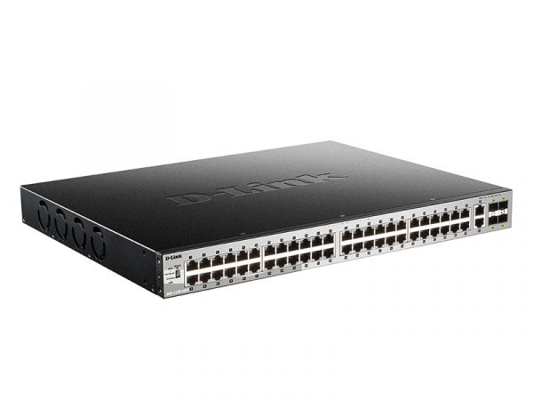 54 port Stackable Gigabit PoE+ Switch with 48 1000Base-T PoE/PoE+ ports and 4 10 Gigabit SFP+ ports and 2 10GBASE-T ports. PoE budget 370W (740W with