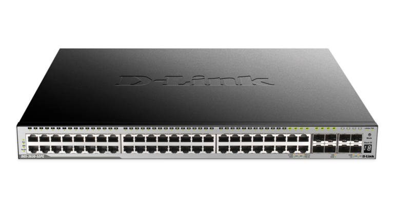 52-Port Gigabit xStack Layer 3+ Managed Stackable PoE Switch with 48 PoE 1000Base-T and 4 10 GbE SFP+ Ports. PoE budget 370W (740 with DPS-700). (Adva