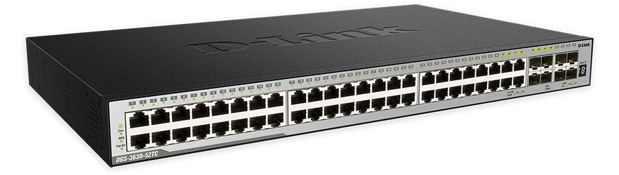 52-Port Gigabit xStack Layer 3+ Managed Stackable Switch with 48 1000Base-T and 4 10 GbE SFP+ Ports (Advanced Layer 3 functionality requires Enhanced