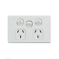Elegant Double Power Point 250V 10A with Extra Switch - Horizontal