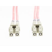 2m LC-LC OM4 Multimode Fibre Optic Cable: Salmon Pink - 2mm Oversleeving