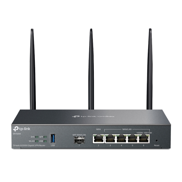 TP-Link ER706W Omada AX3000 Gigabit VPN Router, 6 Gigabit Ports (5 RJ45+1 SFP), Omada Mesh, IPSec, SSL, Wireguard, PPTP, L2TP VPN