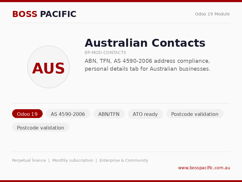 [BP-MOD-CONTACTS] BOSS Pacific Contacts — Australian Address Standards