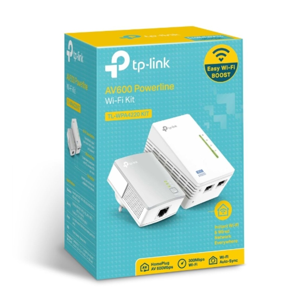NWTL-WPA4220KIT TP-Link TL-WPA4220 KIT 300Mbps AV600 Wi-Fi Powerline Extender Starter Kit 600Mbps HomePlug AV 300Mbps Wireless 2x100Mbps LAN 2.4GHz 802.11bgn 300m ran