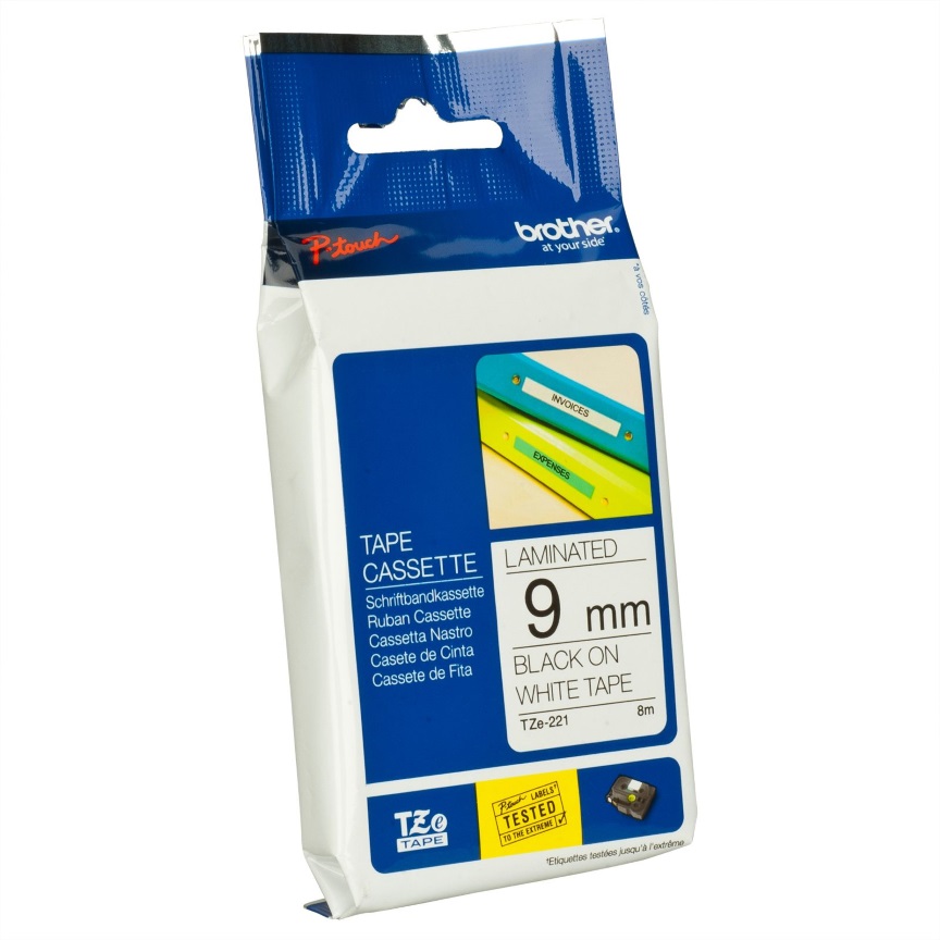 COB-TZE-221 Brother 9mm Black on White TZE Tape