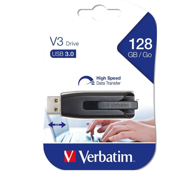 [USV-49189] USV-49189 Verbatim Store'n'Go V3 USB 3.2 SuperSpeed Drive 128GB - Backup Storage, Grey, Windows, Mac, Linux Compatible.