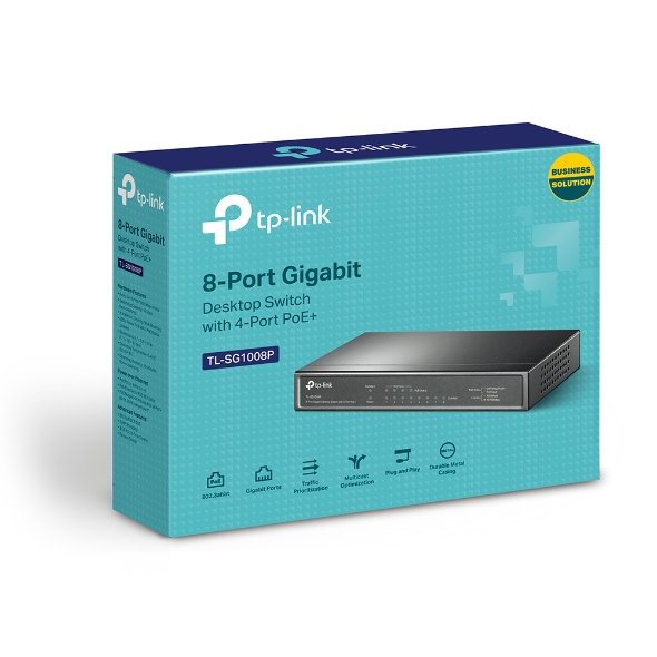 NWTL-SG1008P TP-Link TL-SG1008P 8-Port Gigabit Desktop Unmanaged Switch with 4-Port PoE 53W IEEE 802.3af, Up to 64W for all PoE ports,Up to 15.4W for each PoE por