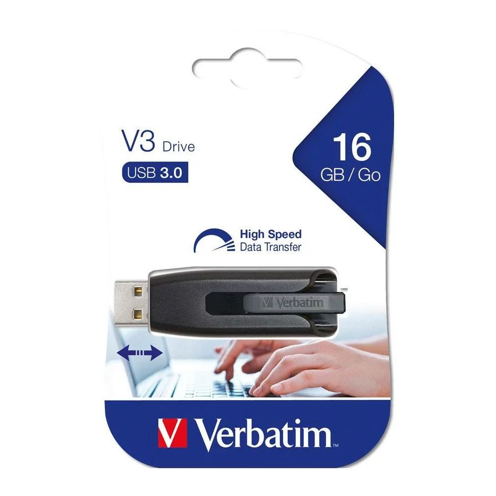 [USV-49172] USV-49172 Verbatim 16GB V3 USB3.0 Grey Store'n'Go V3; Retractable USB Storage Drive Memory Stick