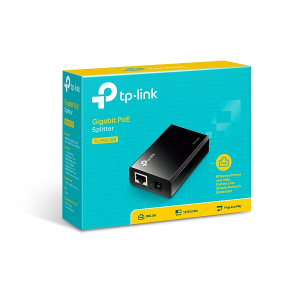 NHTL-POE10R TP-Link POE10R Omada PoE Splitter 2xGbE Gigabit RJ45 Port Power Over Ethernet Adapter carry Power & Data over 100m Plug & Play