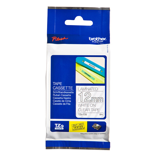 COB-TZE-135 Brother 12MM White On Clear TZE Tape