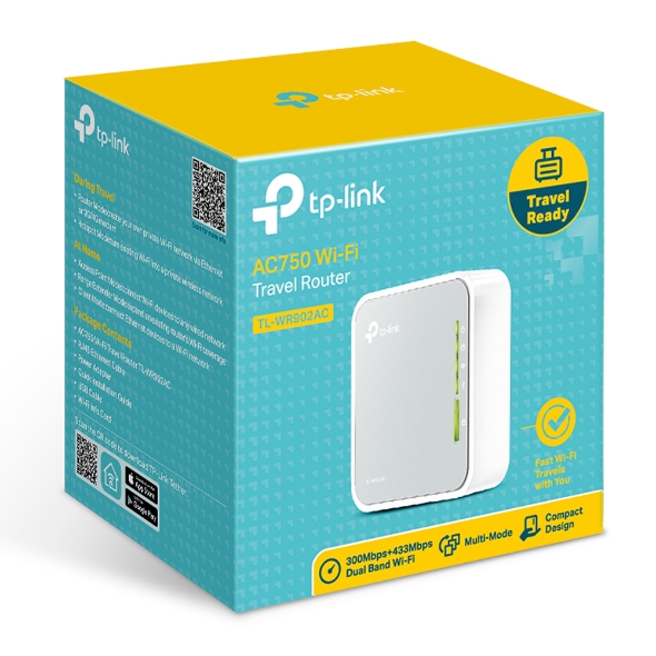 NWTL-WR902AC TP-Link TL-WR902AC AC750 750Mbps Dual Band WiFi Wireless Travel Router 1x100Mbps LAN/WAN USB for 3G/4G Modem Pocket Size WISP AP Range Extender Client