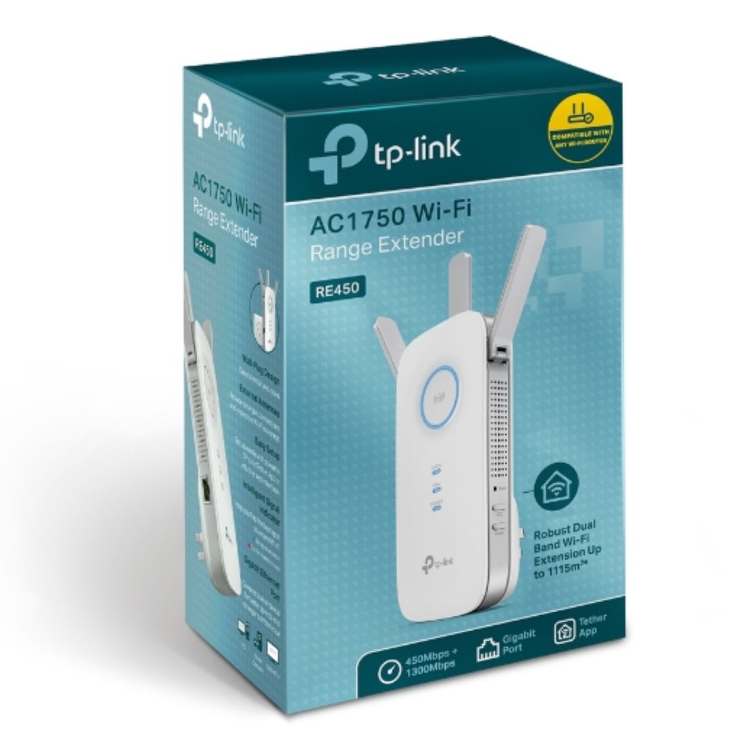 NWTL-RE450 TP-Link RE450 AC1750 1750Mbps Wi-Fi Range Extender 450Mbps@2.4GHz 1300Mbps@5GHz 1Gbps LAN Port 3xAntennas ~RE580D RE590T