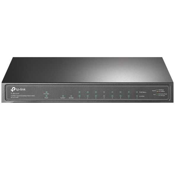 NWTL-SG1210P (CH)TP-Link TL-SG1210P 10-Port Gigabit Desktop Switch with 8-Port PoE+ IGMP Snooping 1 Gigabit SFP Slot, Fanless