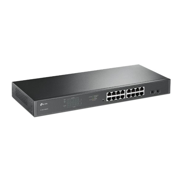 NWTL-SG1218MPE TP-Link TL-SG1218MPE 16-Port Gigabit PoE+ Easy Smart Switch, 16 Gigabit RJ45 Ports, 2 SFP Slots, 802.3at/af, 192W PoE Power, 1U 19-inch Rack-mountable