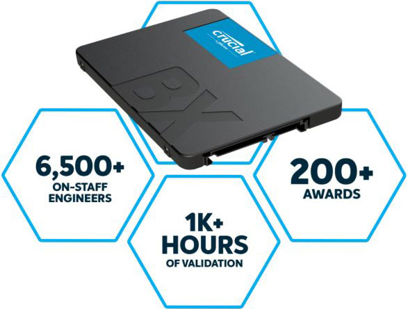 HBC-BX500-2TB- Crucial BX500 2TB 2.5' SATA3 6Gb/s SSD - 3D NAND 540/500MB/s 7mm 1.5 mil MTBF 3yr wty Acronis True Image Solid State Drive