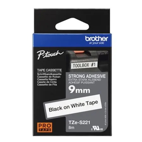 [COB-TZE-S221] COB-TZE-S221 Brother 9mm Black on White Adhesive TZE Tape