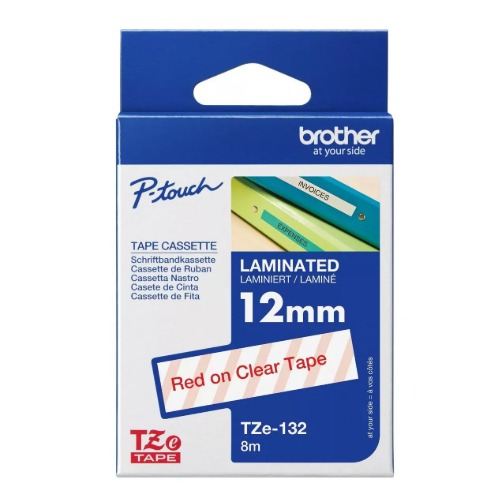 [COB-TZE-132] COB-TZE-132 Brother TZE-132 12MM RED ON CLEAR TZE TAPE