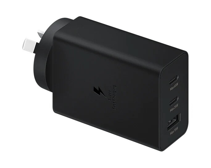 MPA-SG-65WWCT-BLK Samsung 65W PD Power Adapter Trio - Black(EP-T6530NBEGAU),3-in-1 Wall Charger(2 x USB-C, USB-A), Versatile Compatiblity, 1 Year Warranty