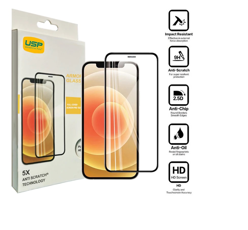 [MPA-SPUAG126] MPA-SPUAG126 USP Apple iPhone 12 Pro / iPhone 12 (6.1') Armor Glass Full Cover Screen Protector - Impact-Resistant, Smooth Edges, 5 Years Warranty