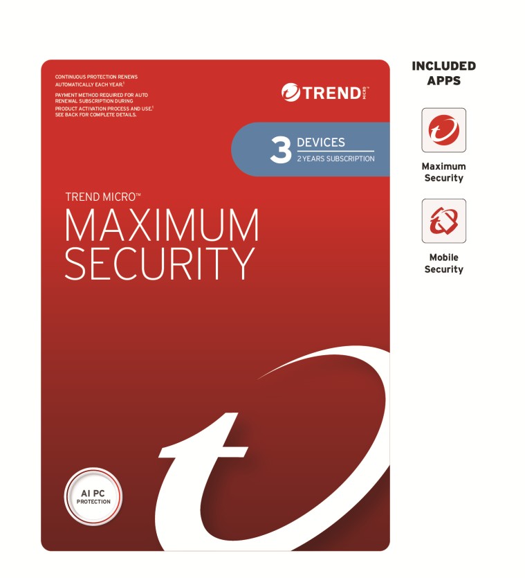 STRENDMAXSECRET3-2Y Trend Micro Maximum Security (3 Devices) 2 Year Retail Mini Box Auto Renew