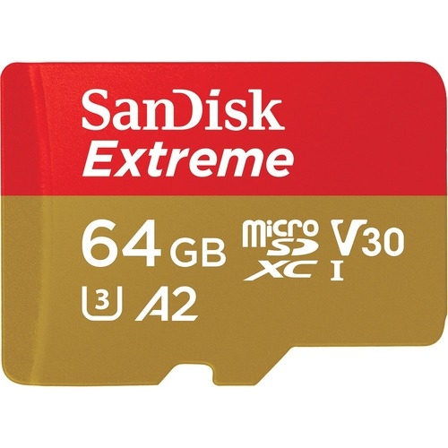 FMS-MSDEXTREME-064G3 SanDisk Extreme microSDXC, SQXAH 64GB, V30, U3, C10, A2, UHS-I, 170MB/s R, 80MB/s W, 4x6, SD adaptor, Lifetime Limited, Action Cam/Drone SKU